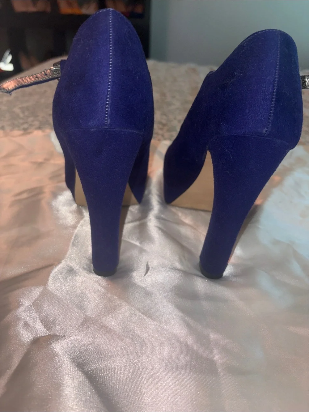Elle Royal Blue Suede Platform Mary Jane Heels